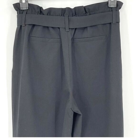 Danielle Bernstein Black Pleated Belted Paperbag Waist Straight Leg Pants Small - Picture 7 of 10